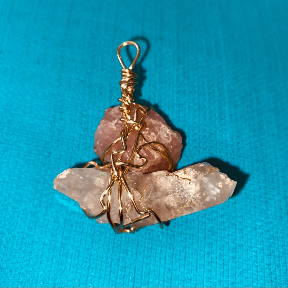Quartz, Rose Quartz& Quartz Combo Pendant